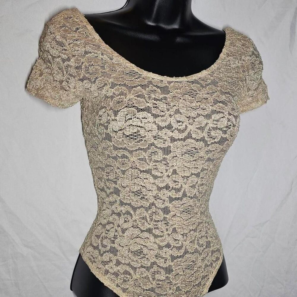 vintage y2k 2000s tan beige lace rampage bodysuit